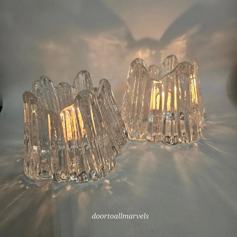 VTG Sweden Nybro Volcano Crystal Clear Tealight Candle Holders Heavy